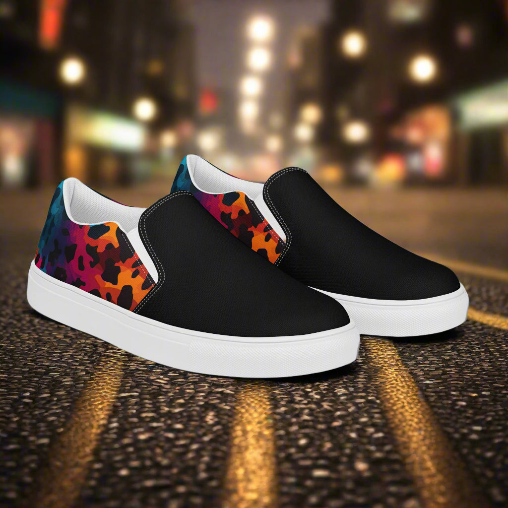 Women’s Custom Animal Print Slip-on Canvas Shoes - Cheetah Rave Two-Tone Print