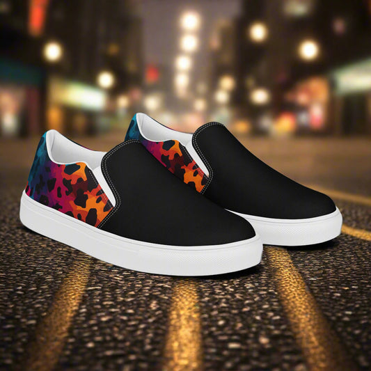 Women’s Custom Animal Print Slip-on Canvas Shoes - Cheetah Rave Two-Tone Print