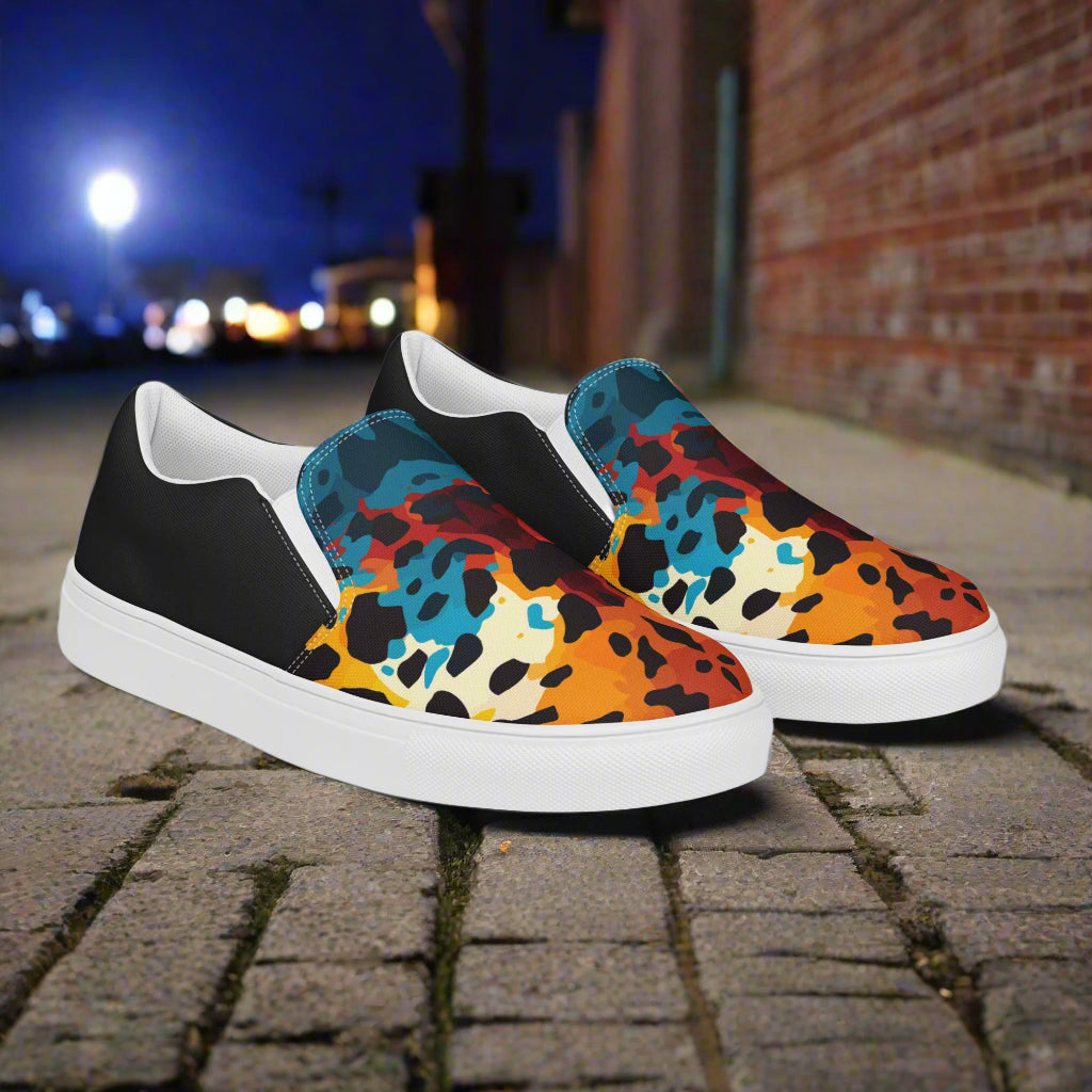 Women’s Custom Hand-Sewn Slip-on Canvas Shoes Animal Print Cheetah Rave Halftone