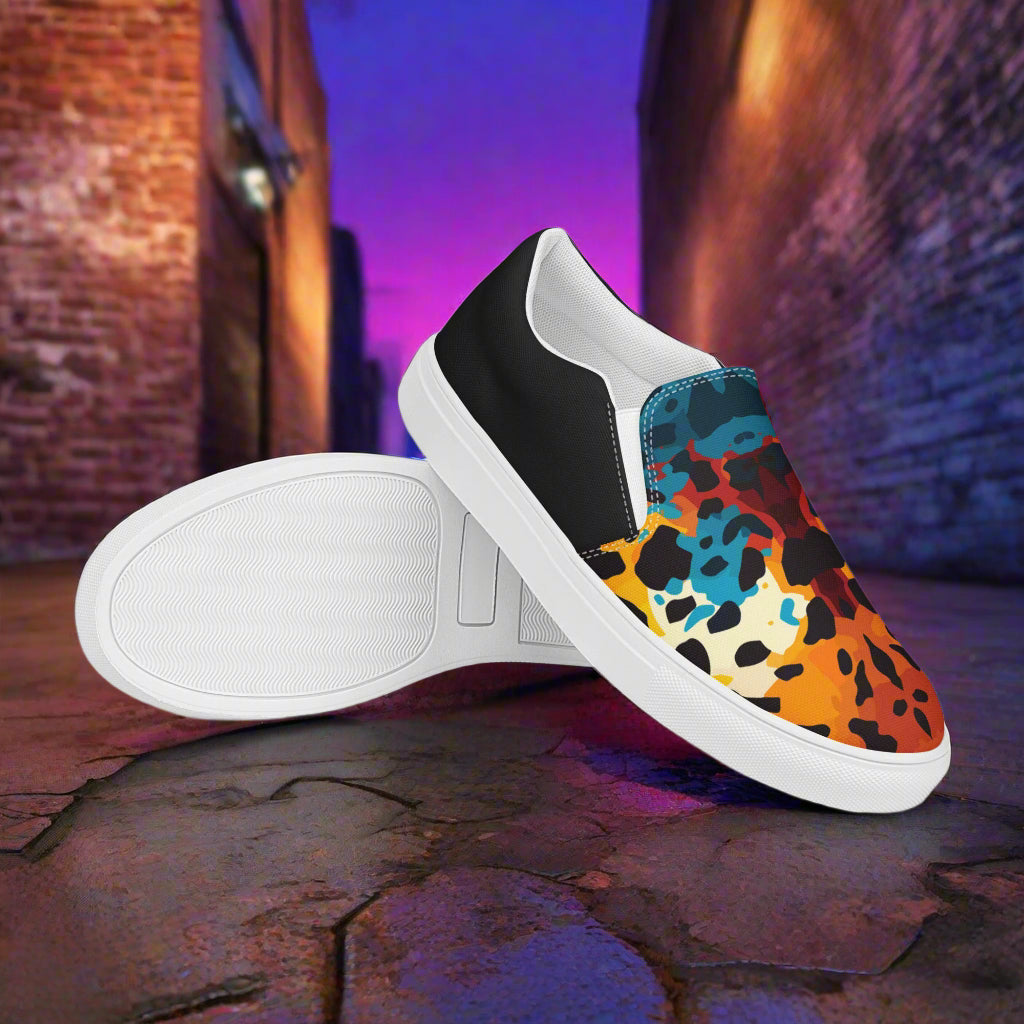 Women’s Custom Hand-Sewn Slip-on Canvas Shoes Animal Print Cheetah Rave Halftone