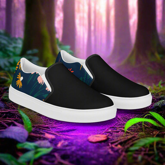 Women’s Custom Slip-on Canvas Shoes Coneflower Two-Tone Floral Print