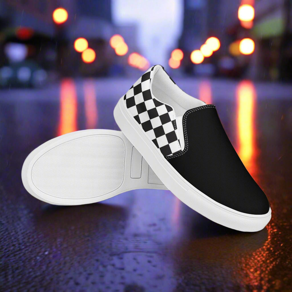 Women’s Custom Slip-On Canvas Shoes - Black Checkerboard Two-Tone Pattern