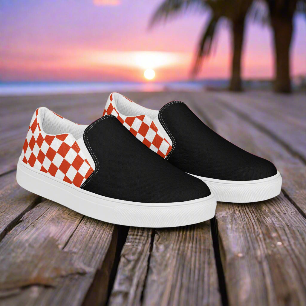 Women’s Slip-On Canvas Shoes Red Checkerboard Two-Tone Print
