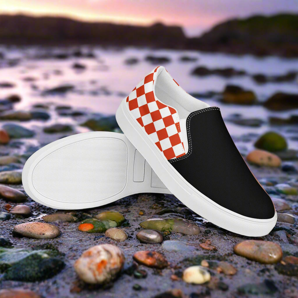 Women’s Slip-On Canvas Shoes Red Checkerboard Two-Tone Print