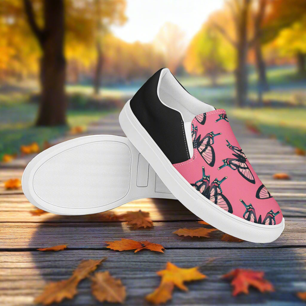 Women’s Slip-on Canvas Shoes - Pink Butterflies Halftone
