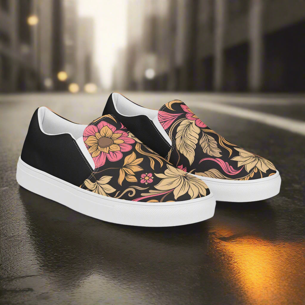 Women’s Slip-on Canvas Shoes Retro Floral Print Halftone