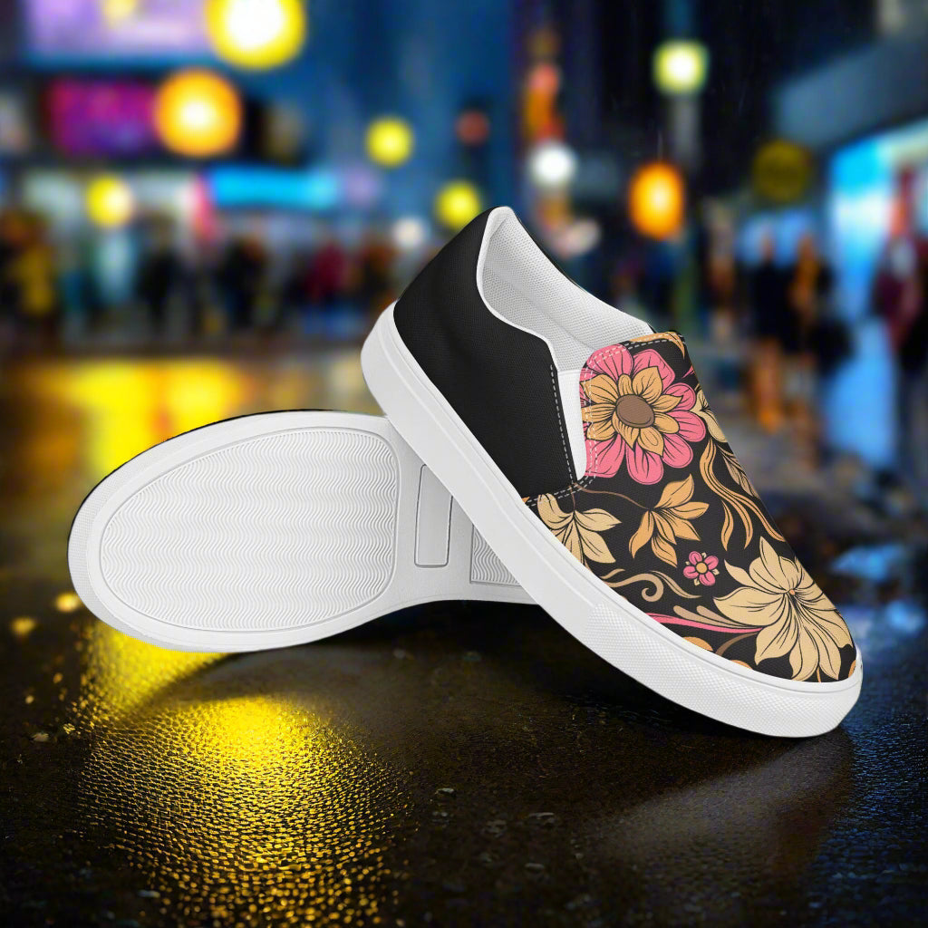 Women’s Slip-on Canvas Shoes Retro Floral Print Halftone