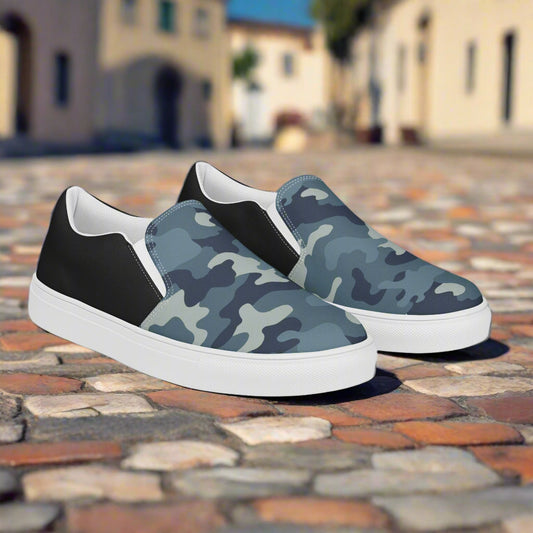 Women’s Blue-Grey Urban Camo Slip-On Canvas Shoes - Halftone