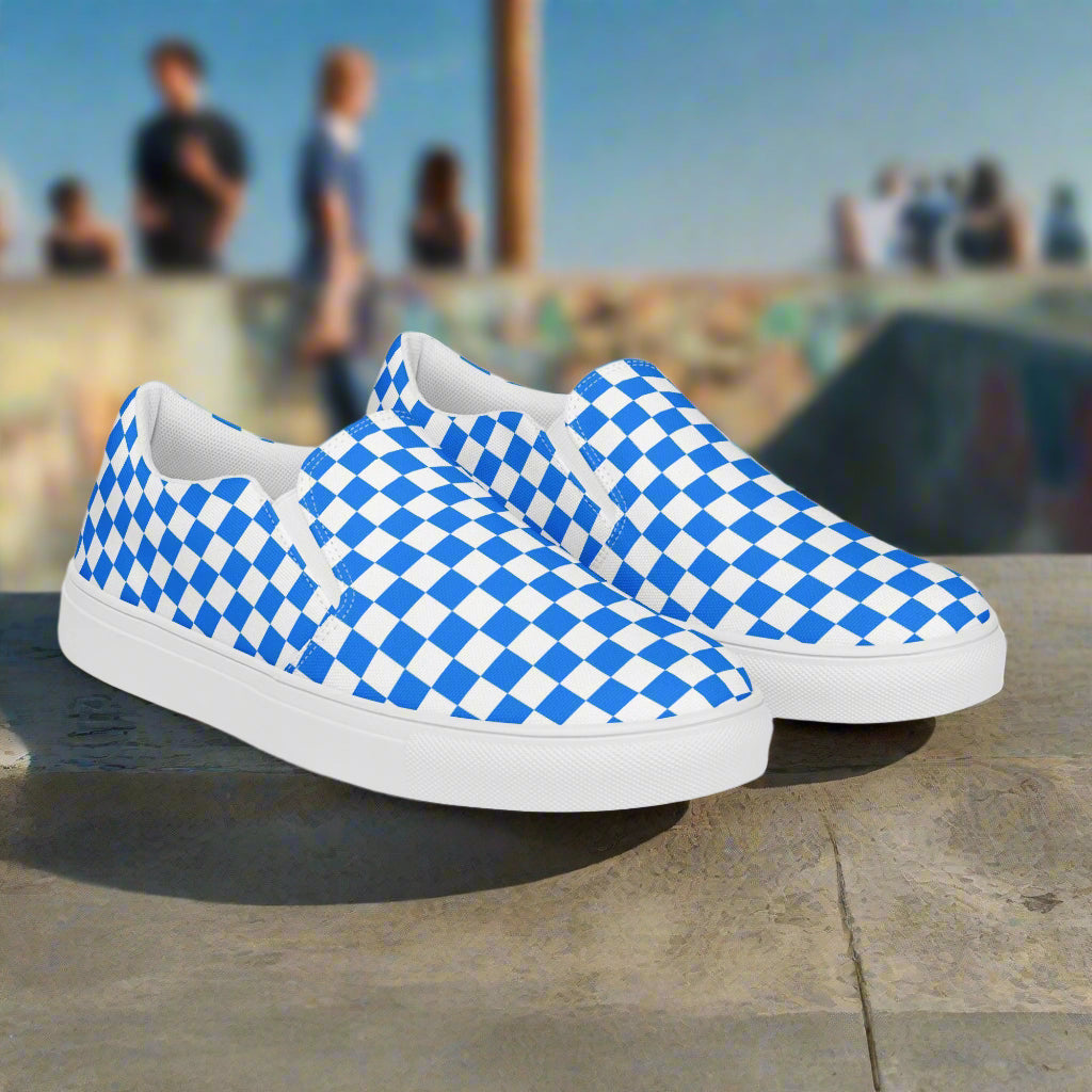 Women’s Slip-On Canvas Sneakers Blue Checkerboard Pattern