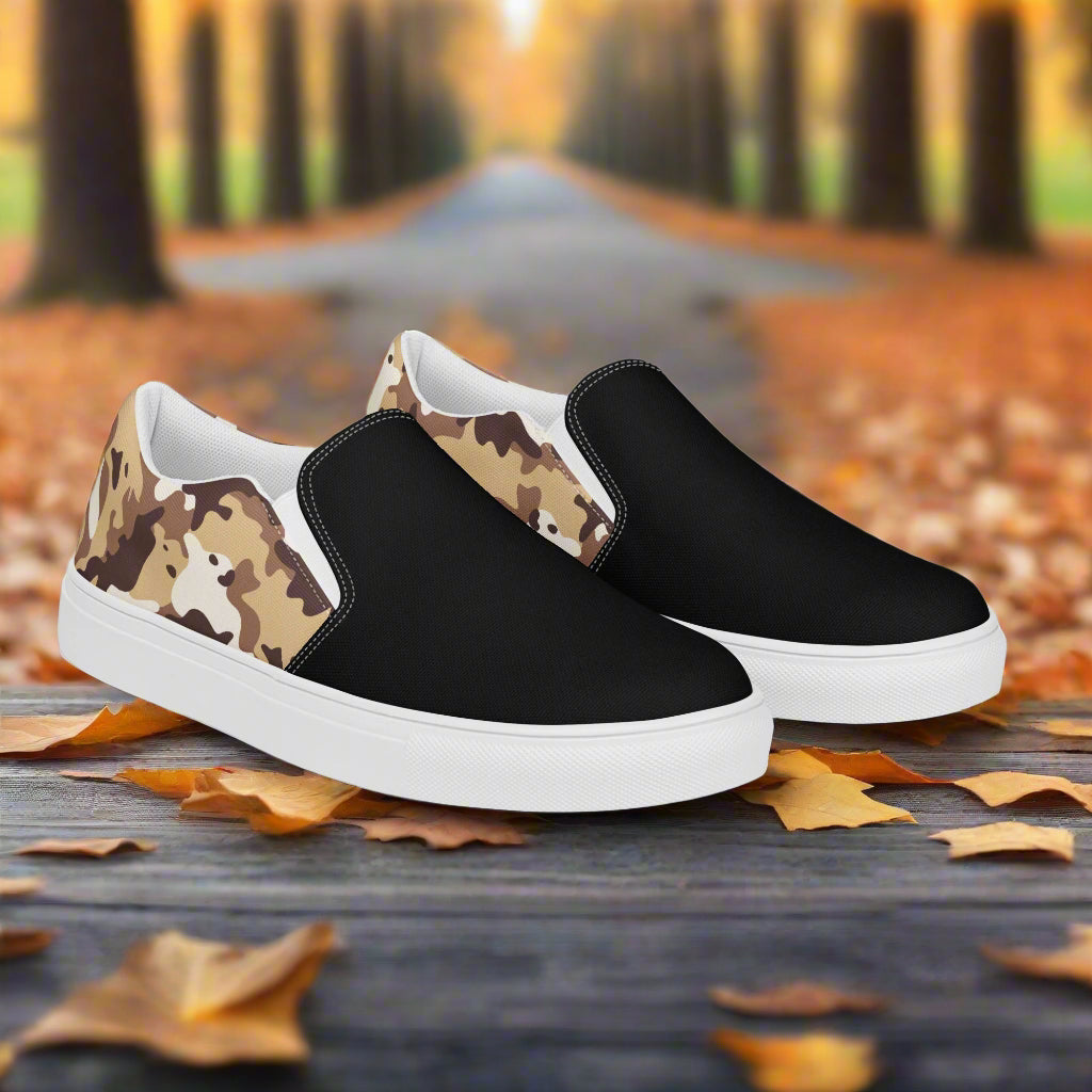 Women’s Custom Slip-On Canvas Shoes Desert Camo Two-Tone