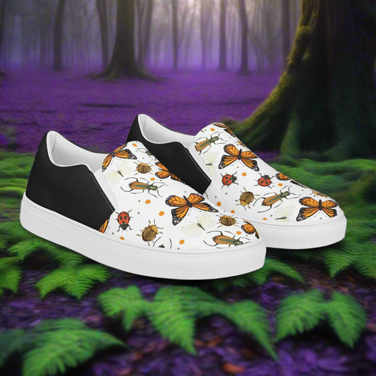 Women’s Custom Slip-on Canvas Shoes Monarch Butterfly Print Two-Tone
