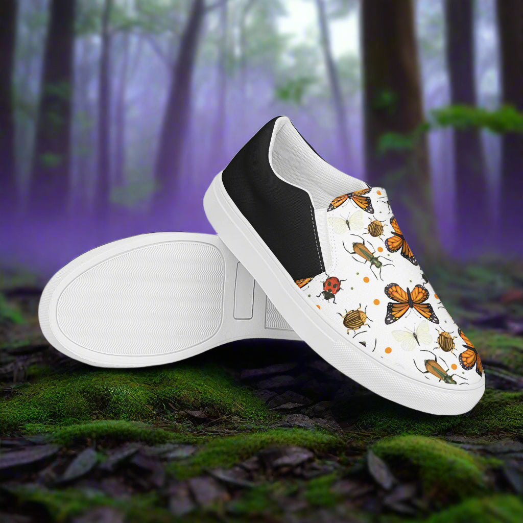 Women’s Custom Slip-on Canvas Shoes Monarch Butterfly Print Two-Tone