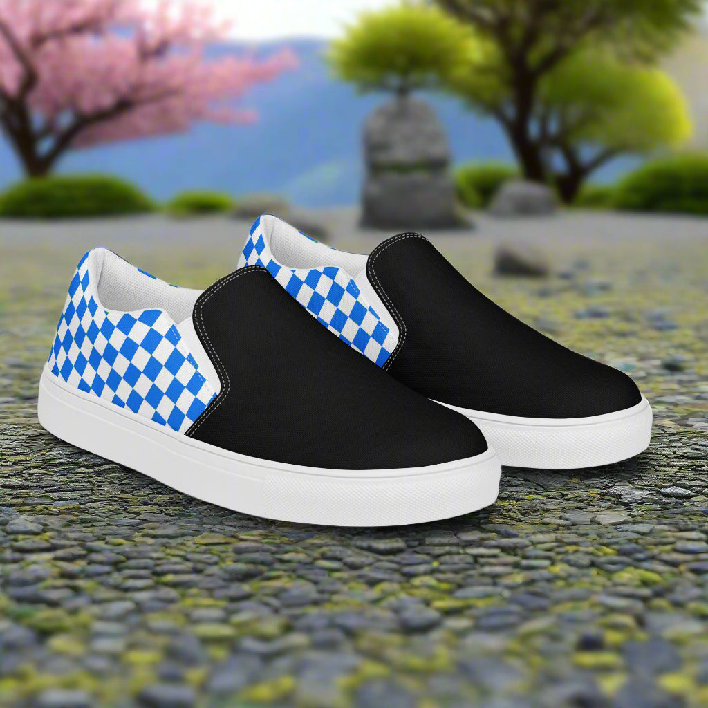 Women’s Custom Slip-On Canvas Shoes Blue Checkered Two Tone