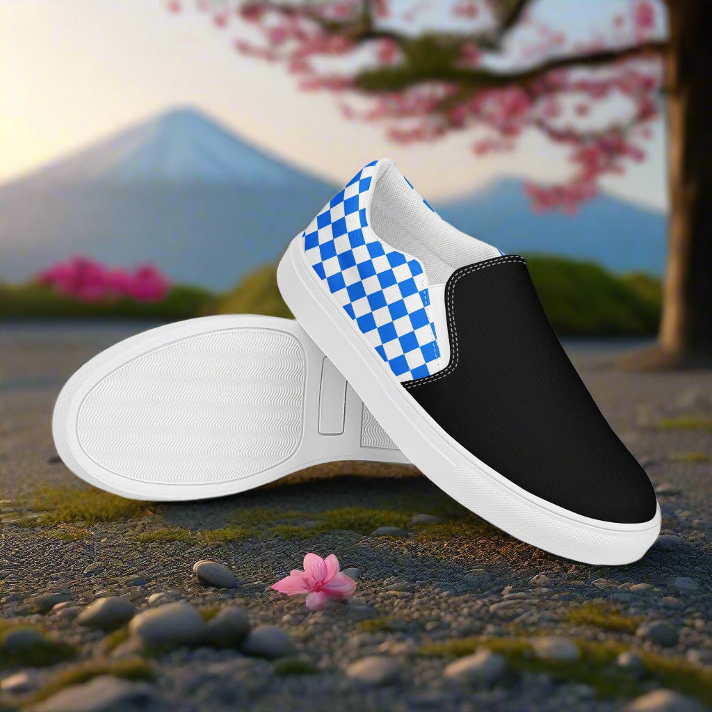 Women’s Custom Slip-On Canvas Shoes Blue Checkered Two Tone