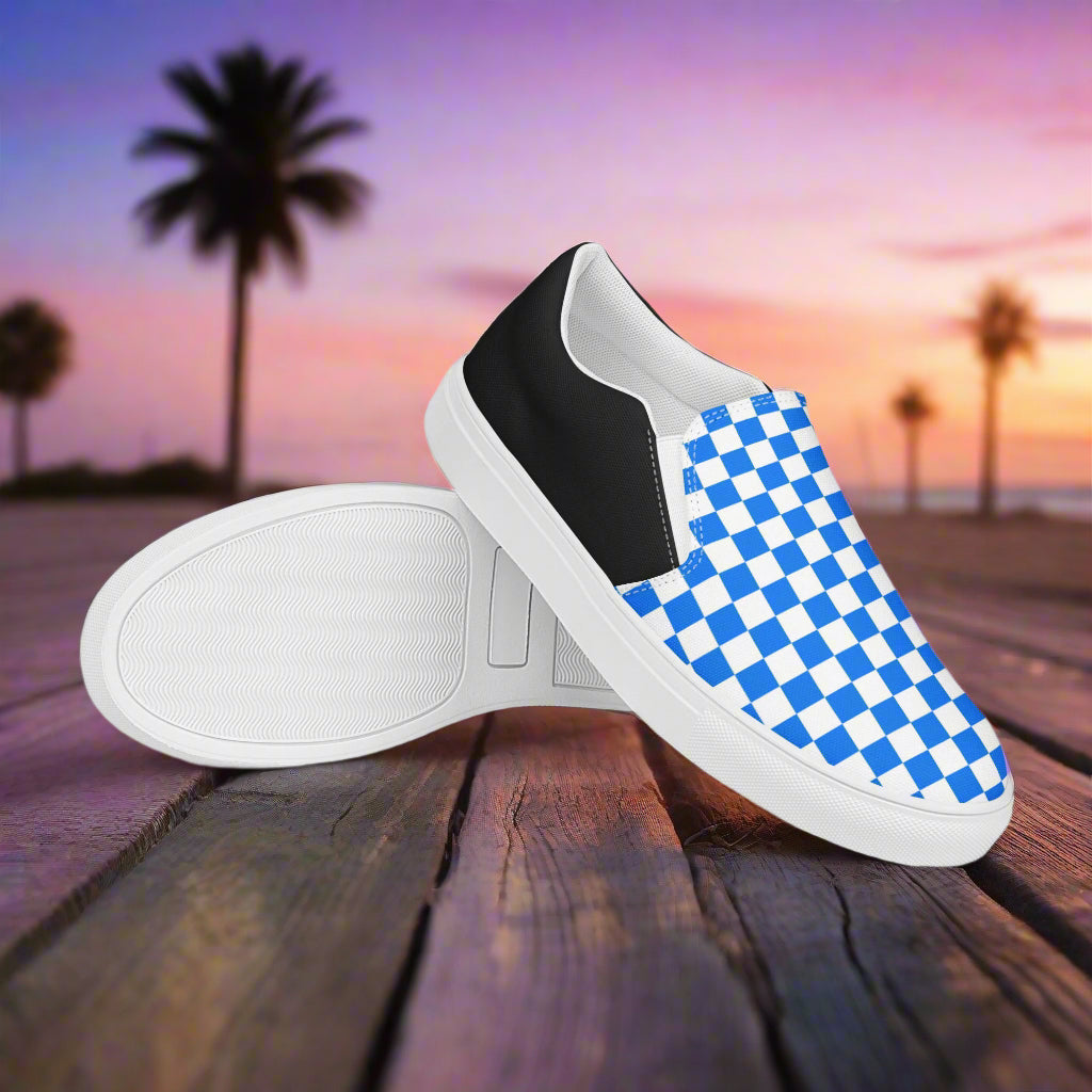Women’s Slip-On Canvas Shoes Blue Checkerboard Two-Tone