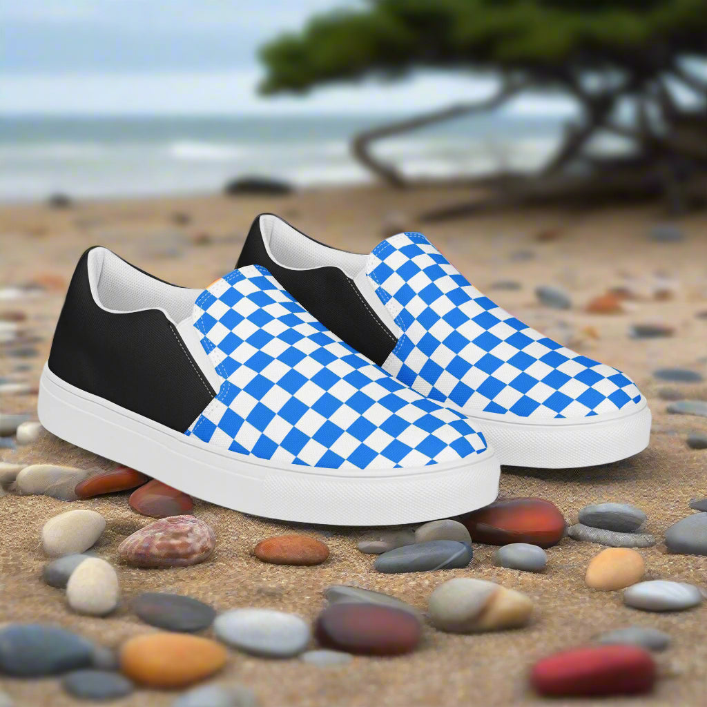 Women’s Slip-On Canvas Shoes Blue Checkerboard Two-Tone