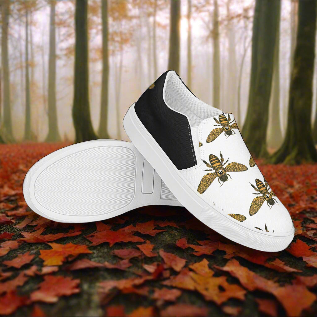 Custom Women’s Slip-on Canvas Shoes Bumblebee Print Two-Tone