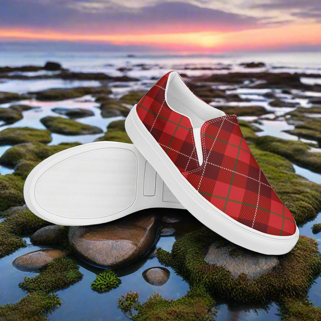 Red Plaid Women’s Slip-On Canvas Sneakers