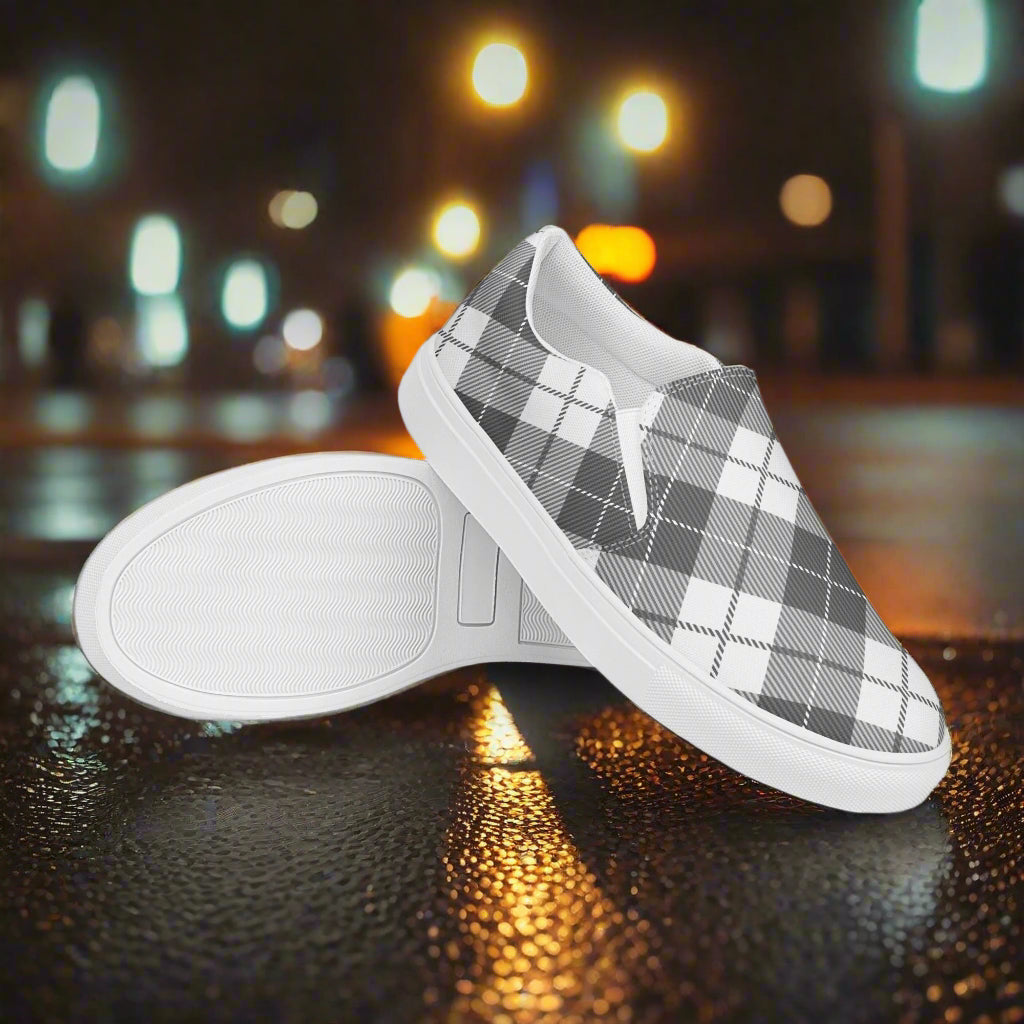 Women’s Black Plaid Custom Slip-On Canvas Shoes