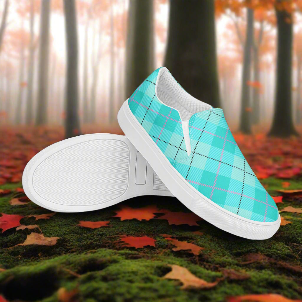 Women’s Light Green Plaid Slip-On Canvas Sneakers