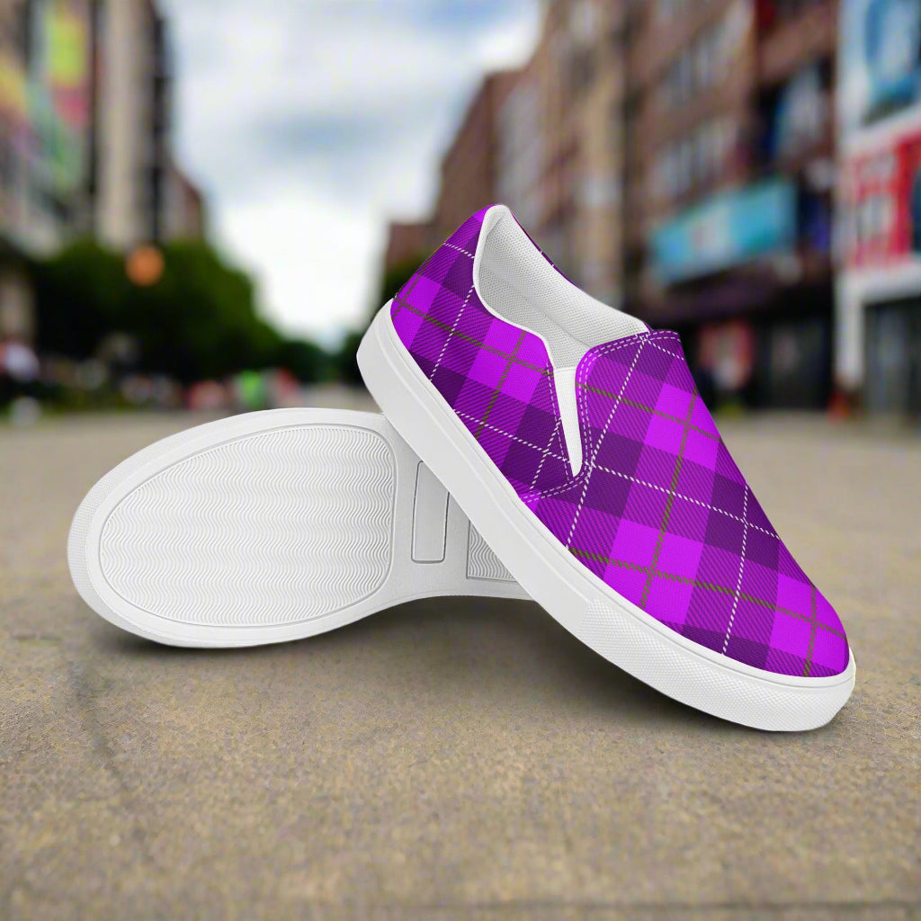 Women’s Custom Purple Plaid Slip-On Canvas Shoes