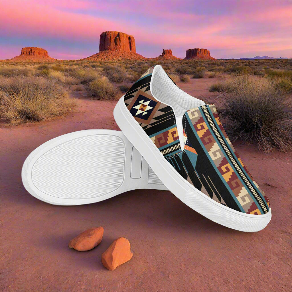 Southwest Print Women's Slip-On Canvas Shoes Native American Geometric Pattern Shonto