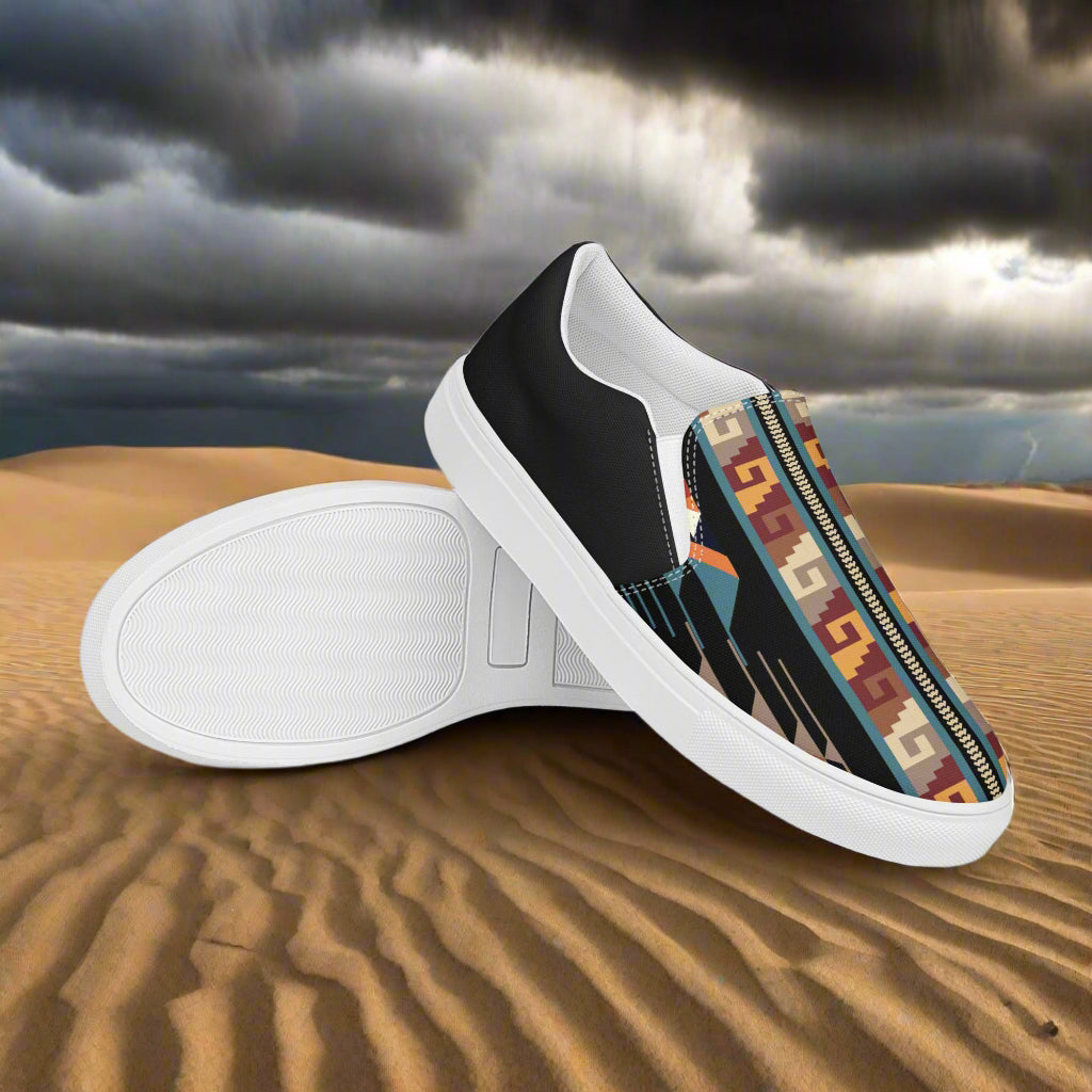 Southwest Print Women's Custom Slip-on Sneakers Native American Geometric Pattern Two-tone