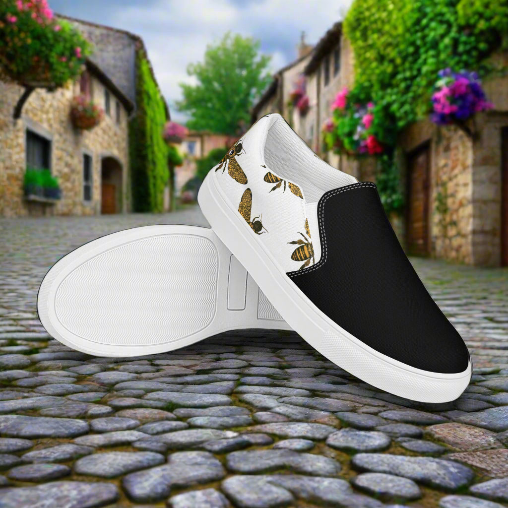 Women’s custom Slip-on Canvas Shoes Animal Print Honeybees Two-Tone