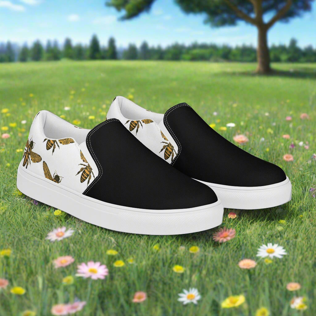 Women’s custom Slip-on Canvas Shoes Animal Print Honeybees Two-Tone