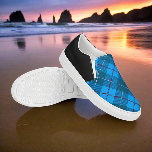 Custom Women’s Slip-On Canvas Shoes Plaid Blue Two Tone