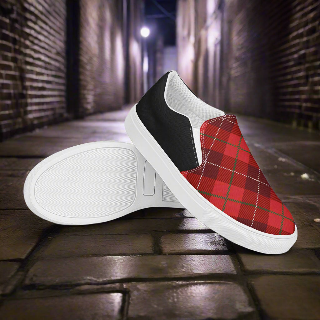 Women’s Red Plaid Slip-On Canvas Sneakers Two Tone