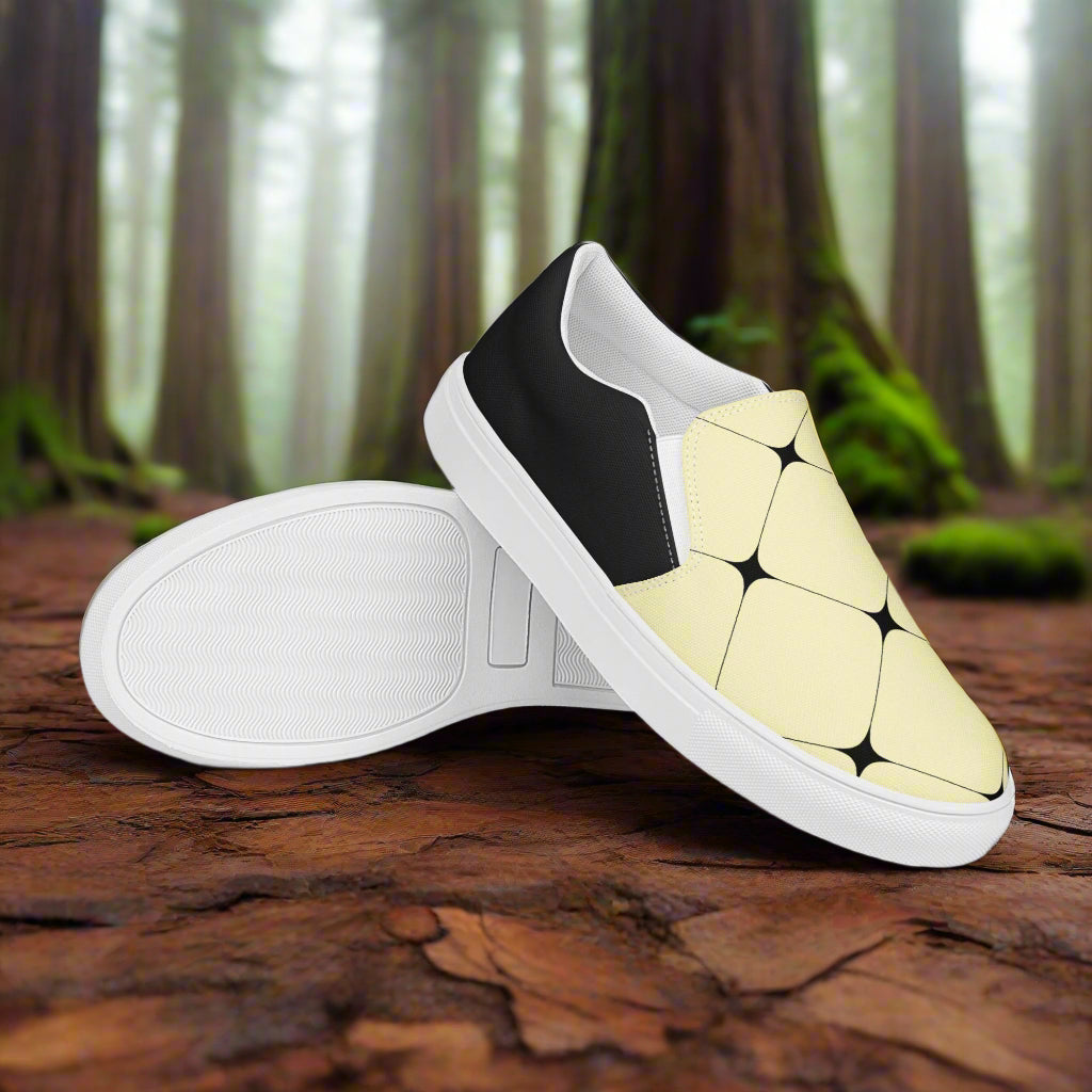 Yellow Diamond Halftone Slip-on Canvas Shoes with Black Accents for Casual Style