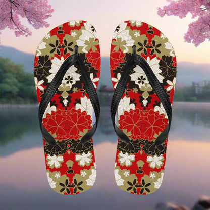 WildSage Market Asian floral print flip-flops with vibrant designs for stylish summer footwear