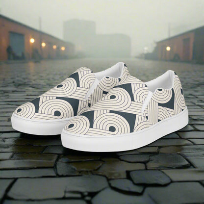 Asian Print Slip-on Canvas Shoes Dream Cloud featuring a stylish geometric design on a modern silhouette