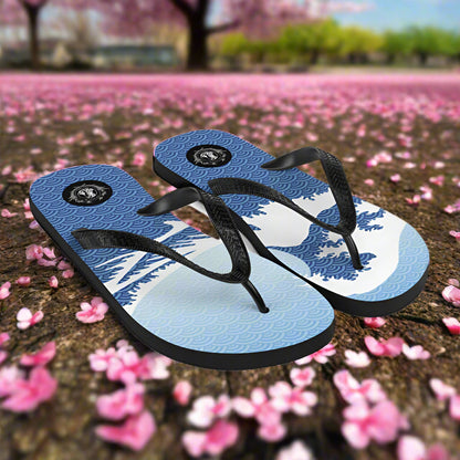 Asian print Tsunami Sky flip-flops featuring intricate wave designs on soft sole for comfortable summer wear