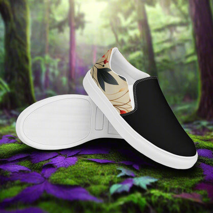 Autumn Fire Two Tone Slip-on Canvas Shoes with Floral Design and Comfortable Sole for Everyday Wear