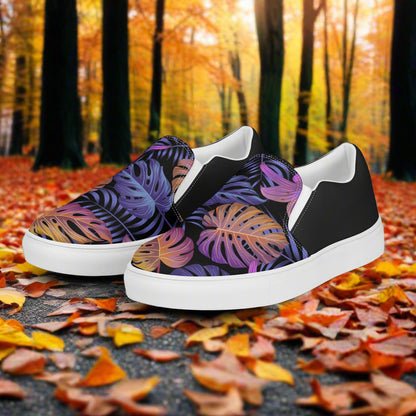Balidor Halftone Slip-on Canvas Shoes featuring vibrant leaf patterns ideal for casual wear