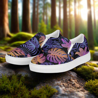 Balidor Slip-on Floral Print Canvas Shoes featuring vibrant leaf patterns ideal for casual outings