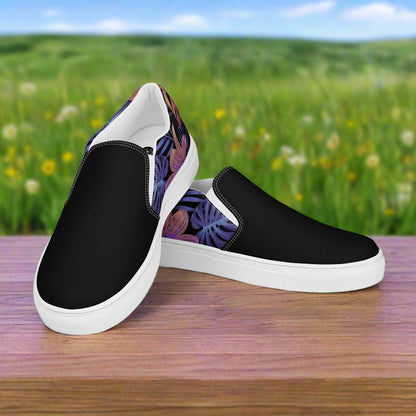 Balidor Two Tone Slip-on Canvas Shoes with a floral design and solid black side panels