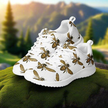 WildSage Market women's white bee print athletic shoes with honeybee design and comfortable soles