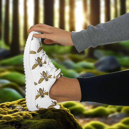 WildSage Market women's bee print athletic shoes in white with bee design and textured sole