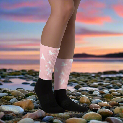Bespoke Socks White birds on pink with stylish design, perfect for casual wear and everyday comfort