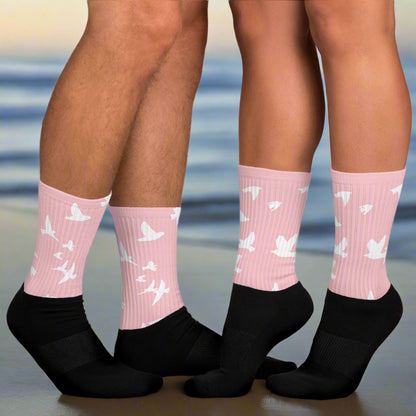 Bespoke Socks White birds on pink featuring a stylish design for casual wear