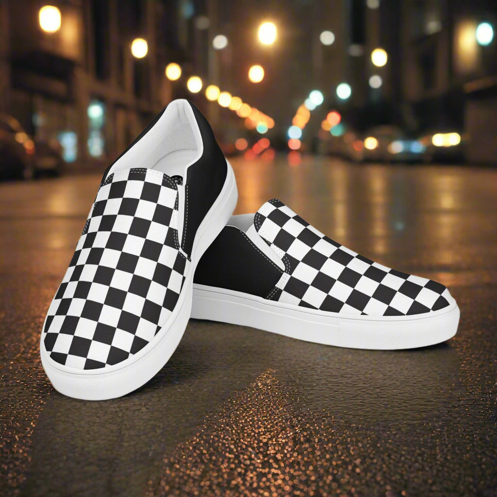 Black Chex Halftone Slip-on Canvas Shoes featuring a stylish checkered pattern for casual wear
