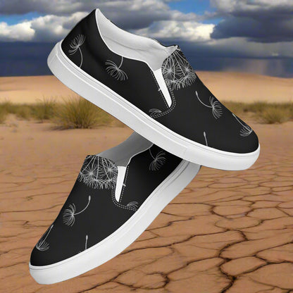 Black Dandelion Floral Print Slip-on Canvas Shoes featuring a modern design for casual wear