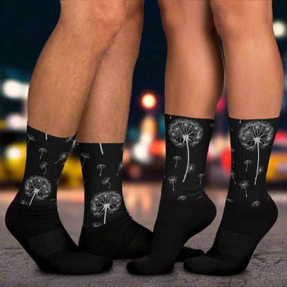 Unisex Black Bottom Socks, Floral print, Dandelion Blooms