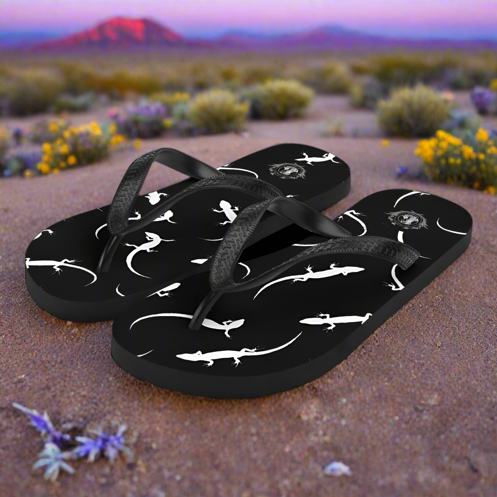 WildSage Market black lizard print flip-flops with comfortable straps and stylish design for summer wear