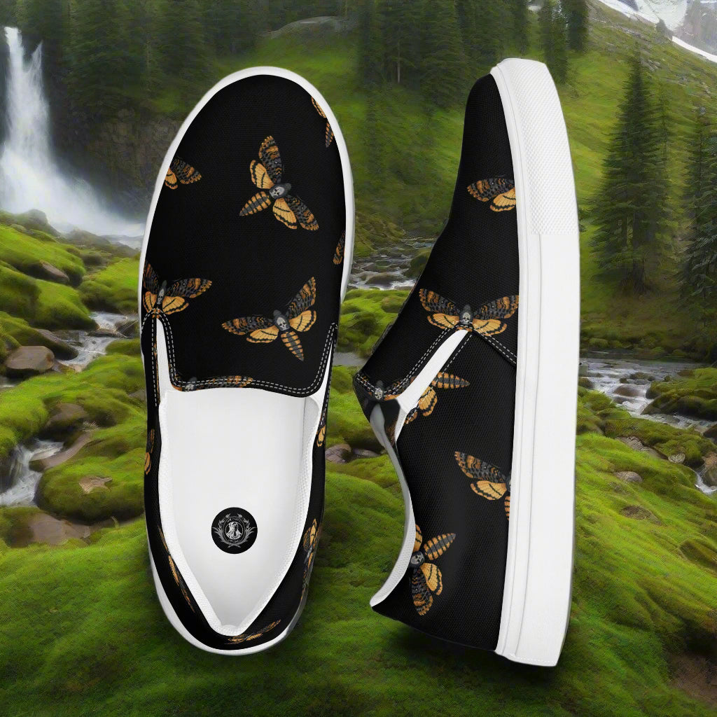 Black Moth Slip-on Canvas Shoes featuring unique moth designs for a comfortable, stylish look
