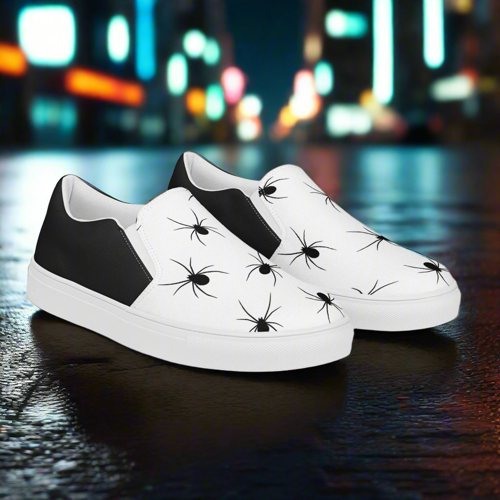 Black Spiders Halftone Slip-On Canvas Shoes with Stylish Design for Casual Wear