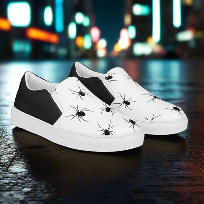 Black Spiders Halftone Slip-On Canvas Shoes with Stylish Design for Casual Wear